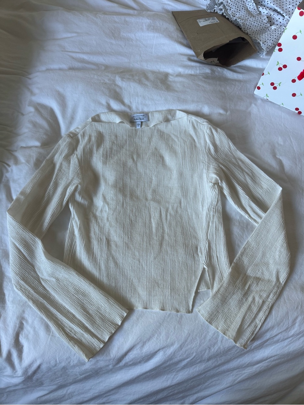 & Other Stories Cream Long-Sleeve Textured Blouse